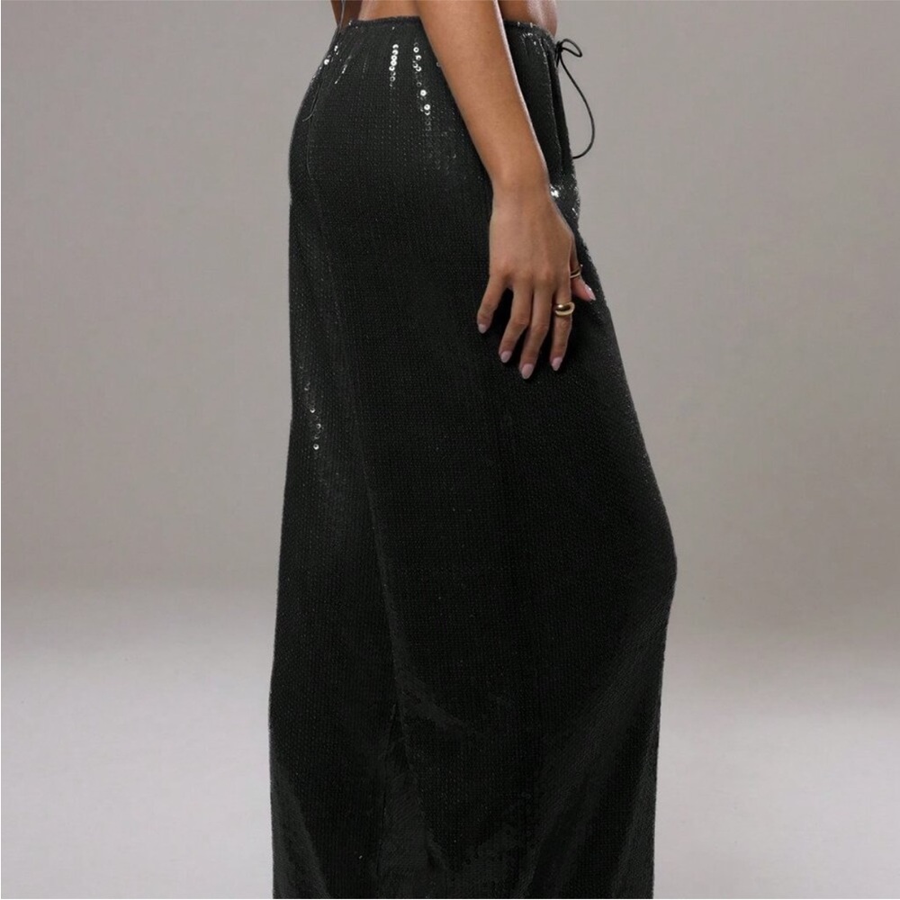 Black Sequin Wide-Leg Pants - Picture 3 of 4
